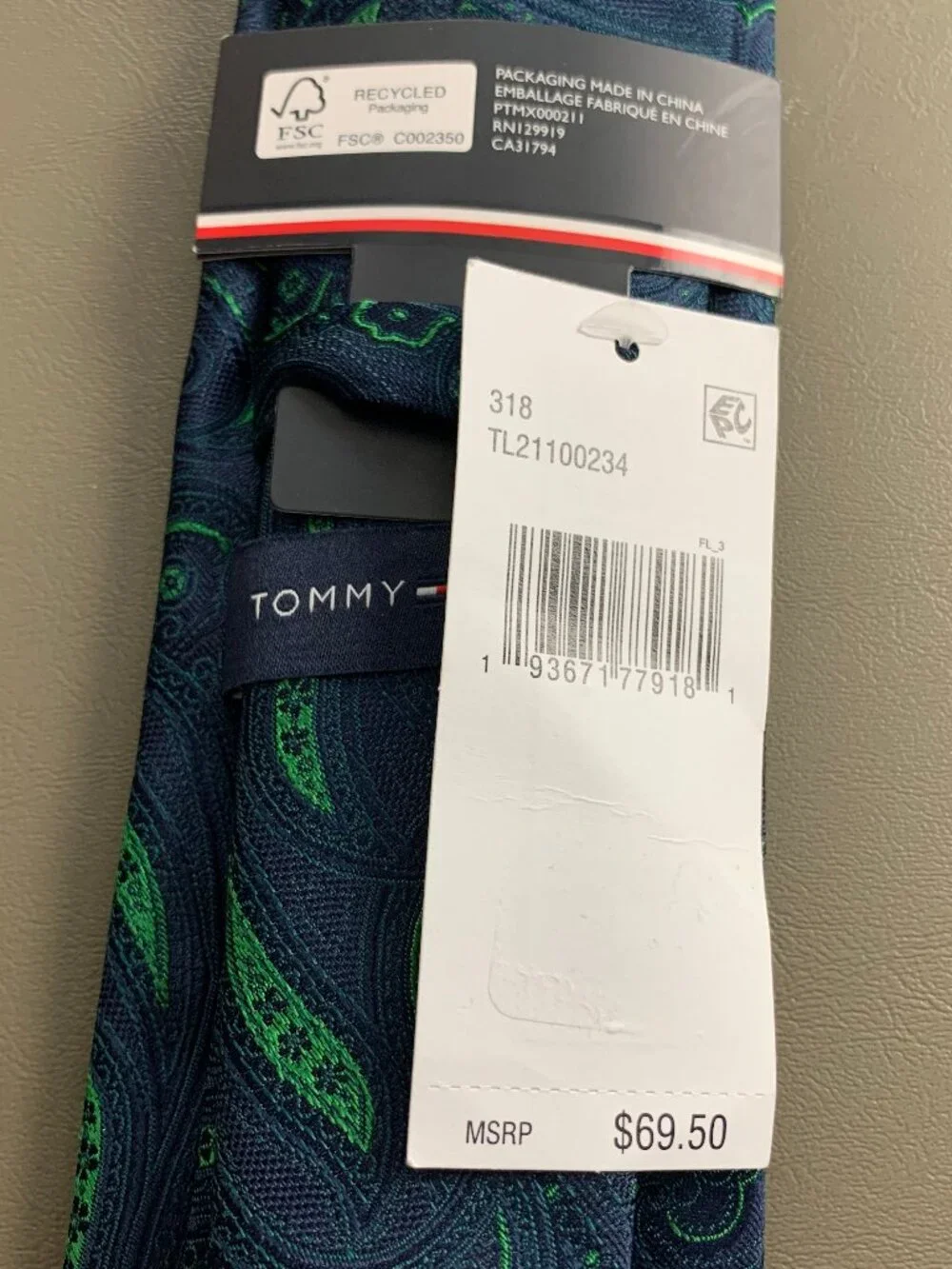 Tommy Hilfiger Men's 3'' Polyester Blend Neck Tie, Blue Green Montclair Paisley